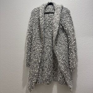 Cozy Bouclé Knit Cardigan Sweater Gray Black White O/S – Fall Essential